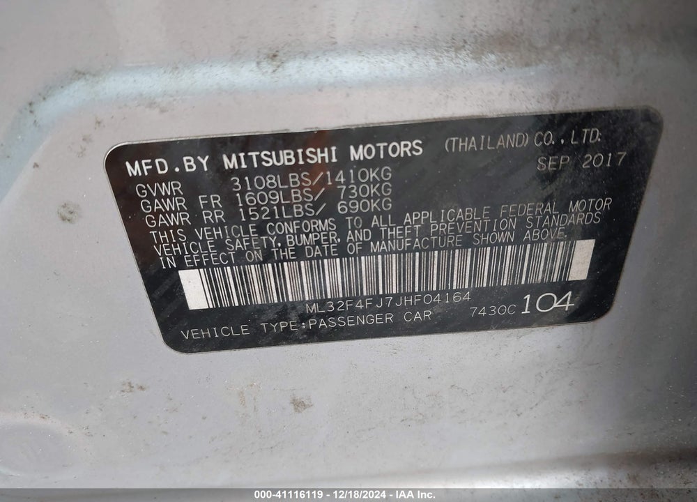 2018 MITSUBISHI MIRAGE G4 SE VIN: ML32F4FJ7JHF04164