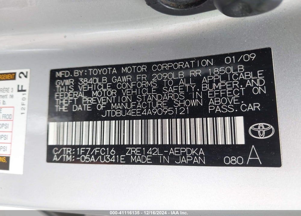 2010 TOYOTA COROLLA LE VIN: JTDBU4EE4A9095121