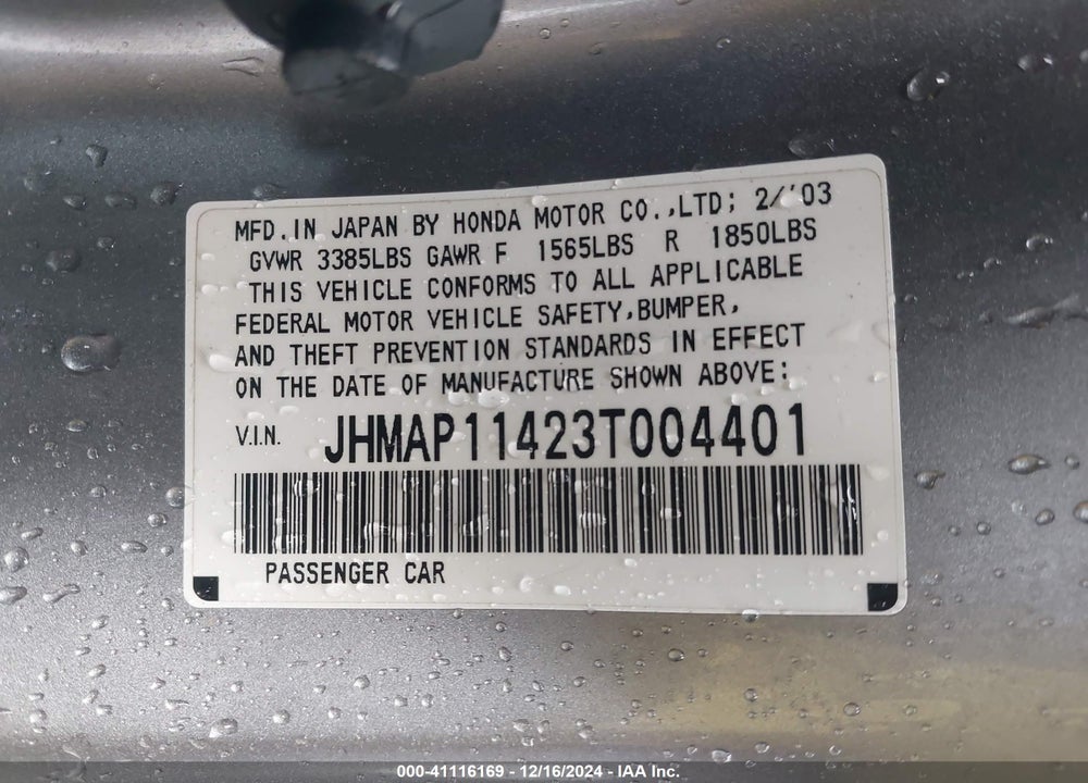 2003 HONDA S2000 VIN: JHMAP11423T004401