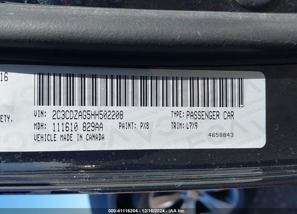 2017 DODGE CHALLENGER VIN: 2C3CDZAG5HH502208