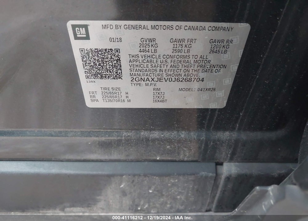 2018 CHEVROLET EQUINOX LT VIN: 2GNAXJEV0J6268704