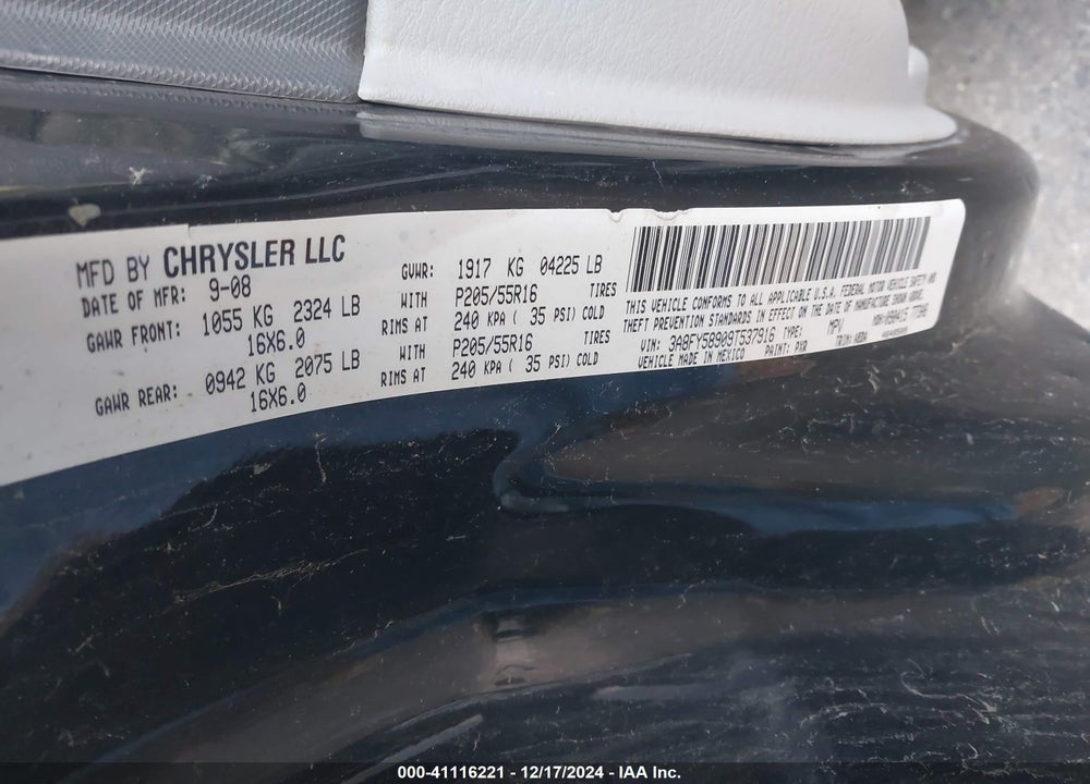 2009 CHRYSLER PT CRUISER TOURING VIN: 3A8FY58909T537916