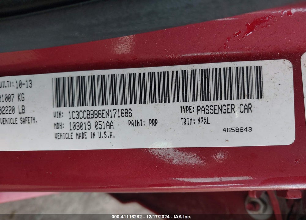 2014 CHRYSLER 200 VIN: 1C3CCBBB6EN171686