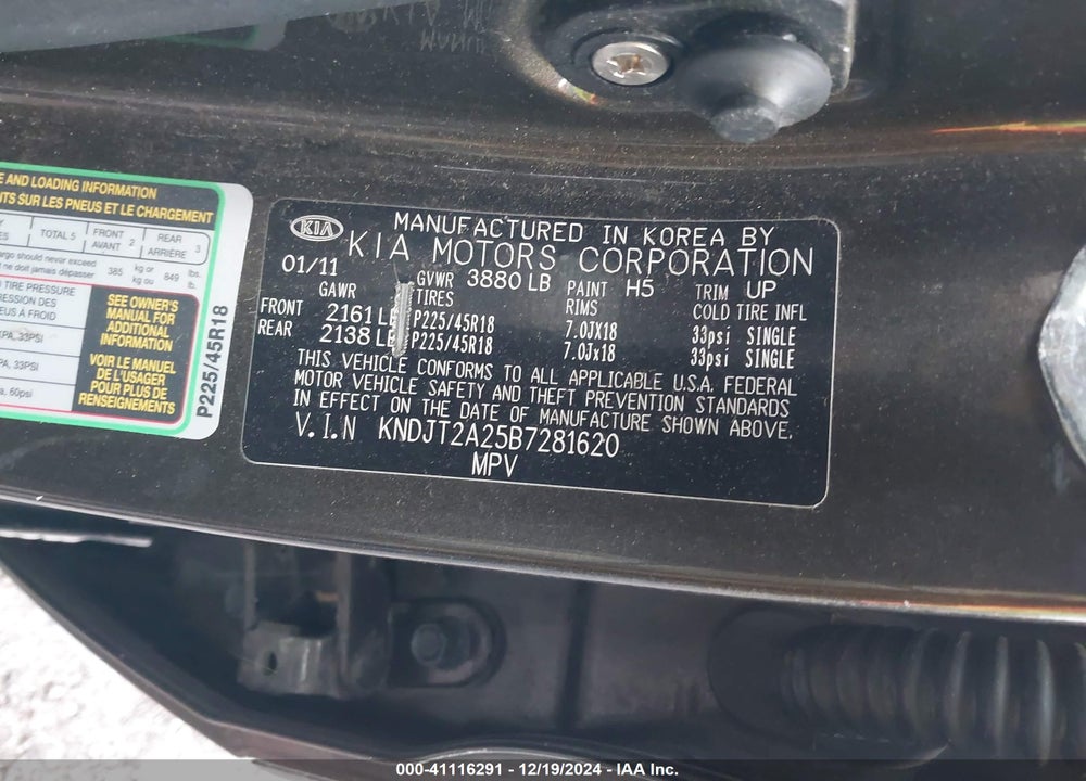 2011 KIA SOUL VIN: KNDJT2A25B7281620