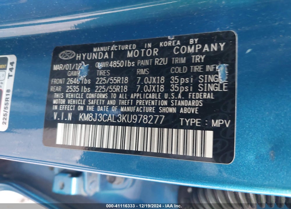 2019 HYUNDAI TUCSON LIMITED VIN: KM8J3CAL3KU978277