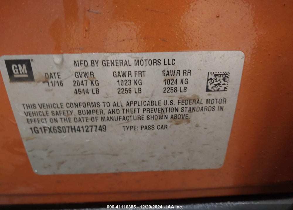 2017 CHEVROLET BOLT EV PREMIER VIN: 1G1FX6S07H4127749