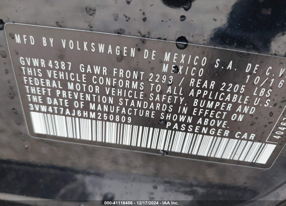 2017 VOLKSWAGEN JETTA GLI VIN: 3VW4T7AJ6HM250809