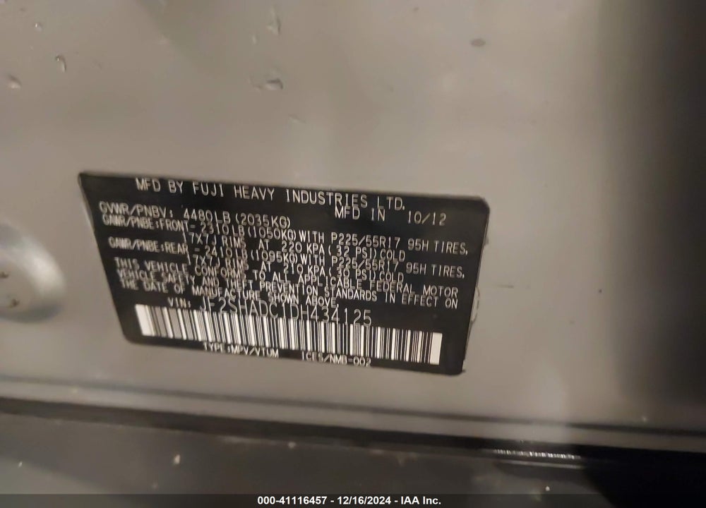 2013 SUBARU FORESTER 2.5X PREMIUM VIN: JF2SHADC1DH434125