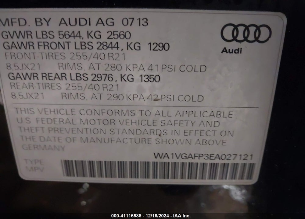 2014 AUDI SQ5 3.0T PREMIUM PLUS VIN: WA1VGAFP3EA027121
