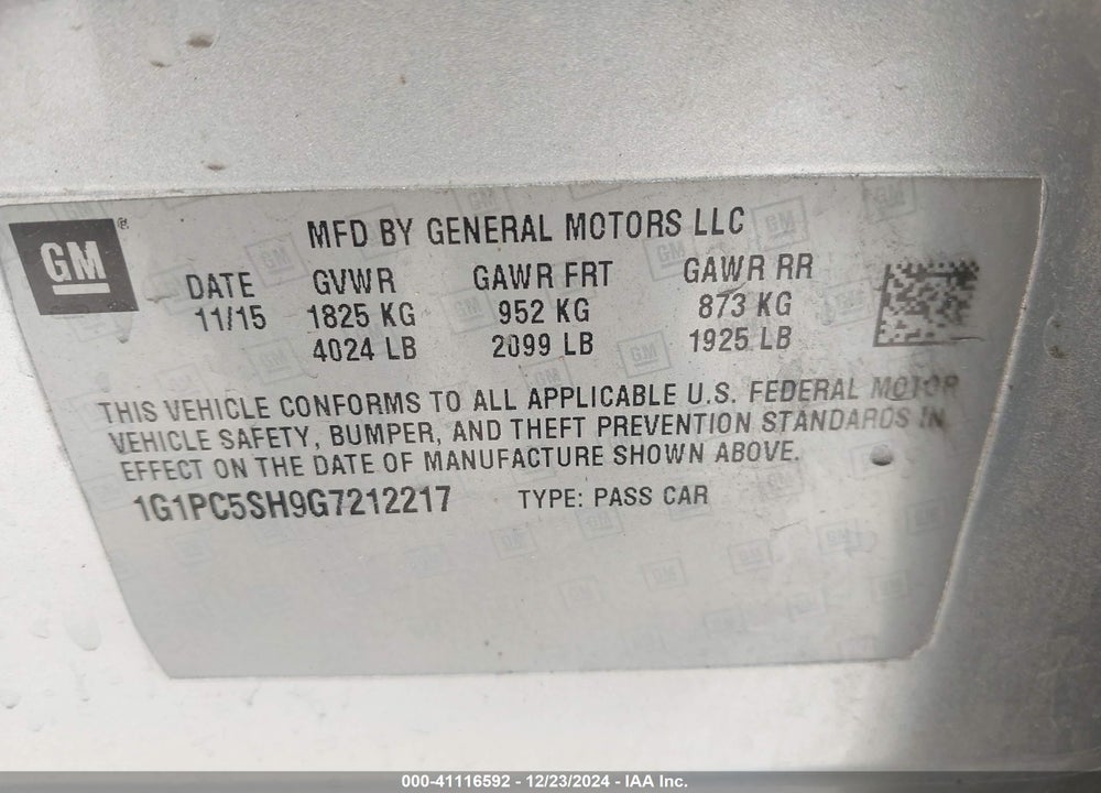 2016 CHEVROLET CRUZE LIMITED LS AUTO VIN: 1G1PC5SH9G7212217