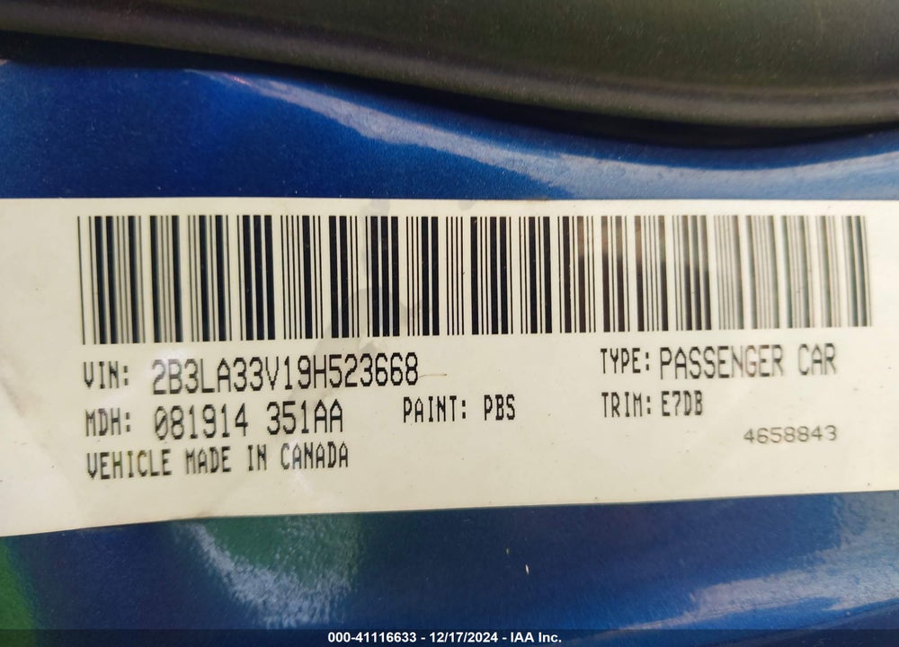 2009 DODGE CHARGER SXT VIN: 2B3LA33V19H523668
