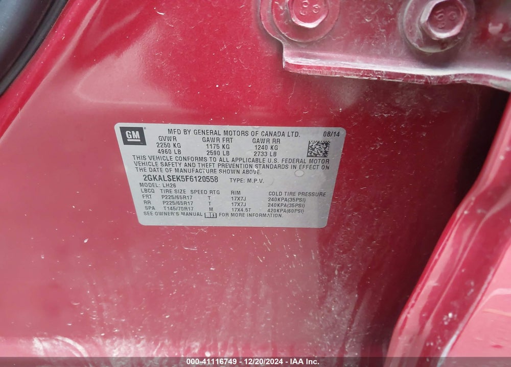 2015 GMC TERRAIN SLT-1 VIN: 2GKALSEK5F6120558
