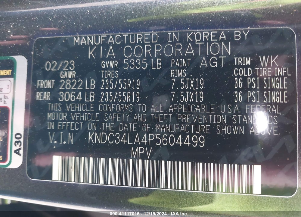 2023 KIA EV6 WIND VIN: KNDC34LA4P5604499