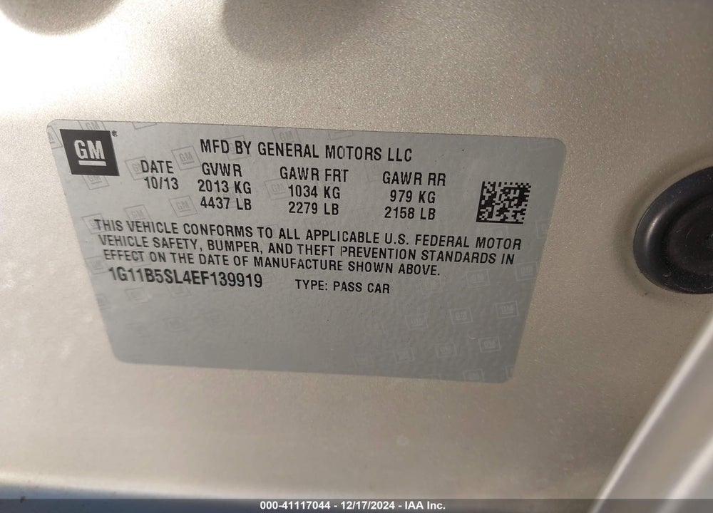 2014 CHEVROLET MALIBU VIN: 1G11B5SL4EF139919