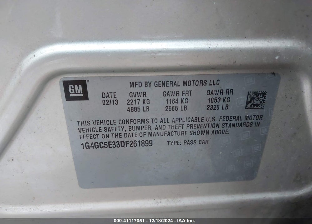 2013 BUICK LACROSSE LEATHER GROUP VIN: 1G4GC5E33DF261899