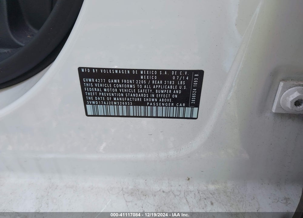 2014 VOLKSWAGEN JETTA 1.8T SE VIN: 3VWD17AJ2EM326933