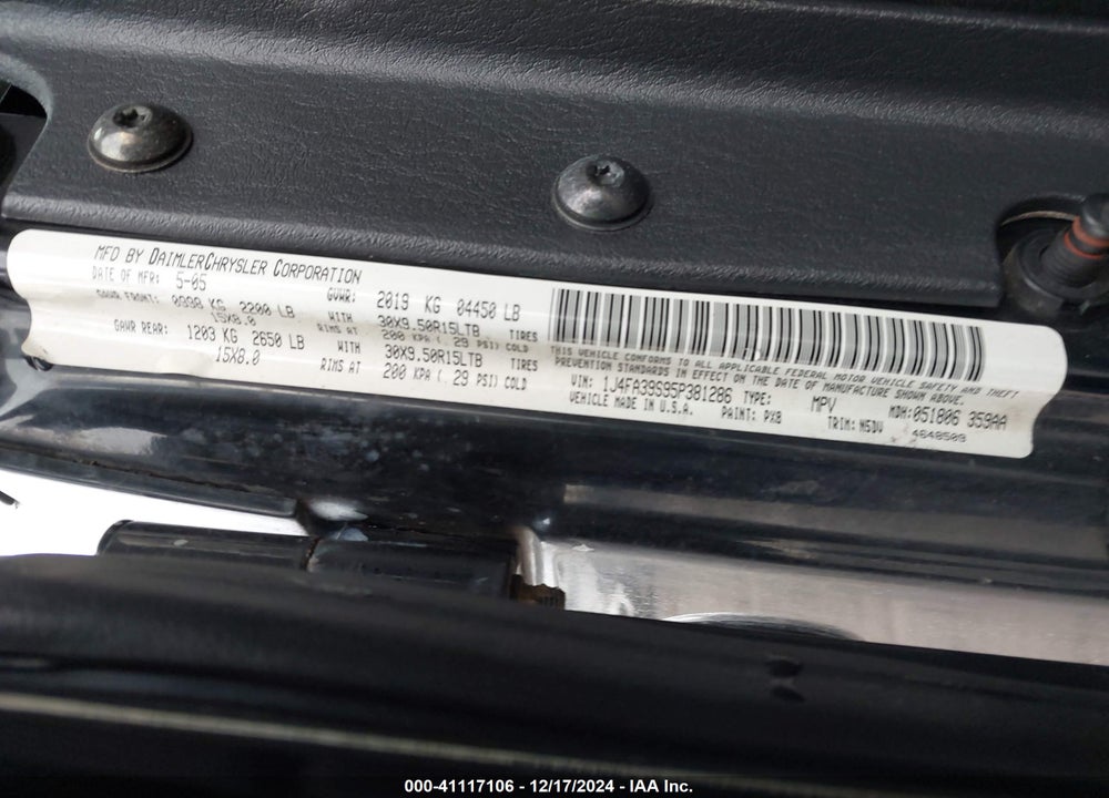 2005 JEEP WRANGLER X VIN: 1J4FA39S95P381286