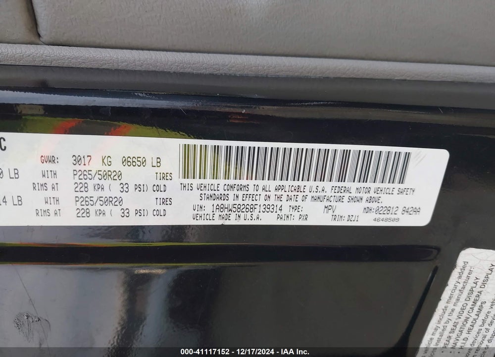 2008 CHRYSLER ASPEN LIMITED VIN: 1A8HW58268F139314