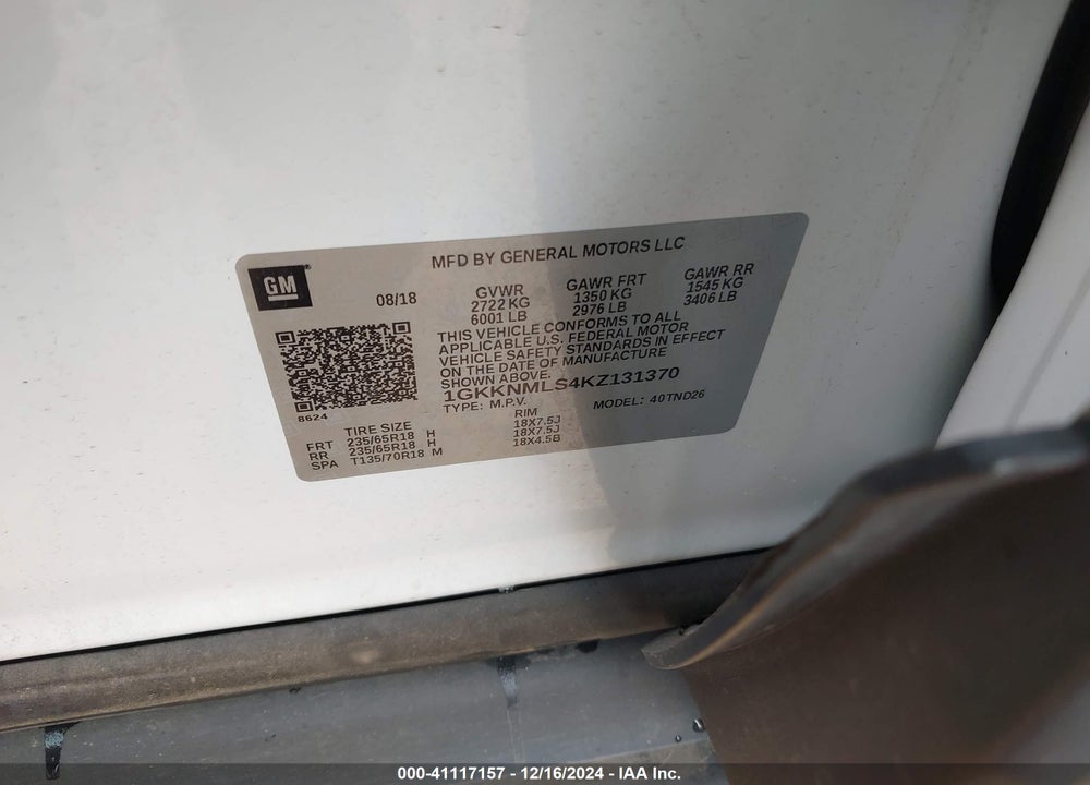 2019 GMC ACADIA SLT-1 VIN: 1GKKNMLS4KZ131370
