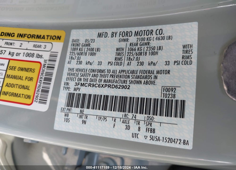 2023 FORD BRONCO SPORT OUTER BANKS VIN: 3FMCR9C6XPRD62902
