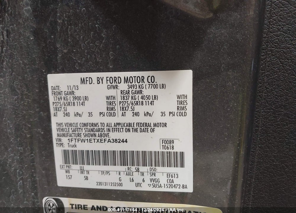 2014 FORD F-150 FX4 VIN: 1FTFW1ETXEFA38244