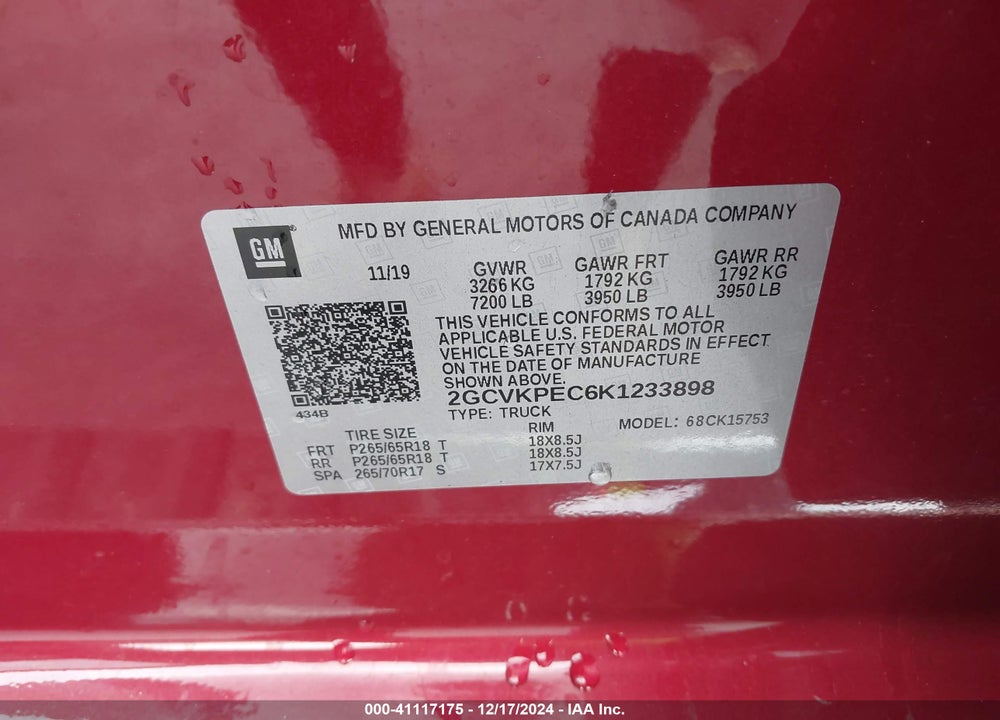2019 CHEVROLET SILVERADO 1500 LD LT VIN: 2GCVKPEC6K1233898