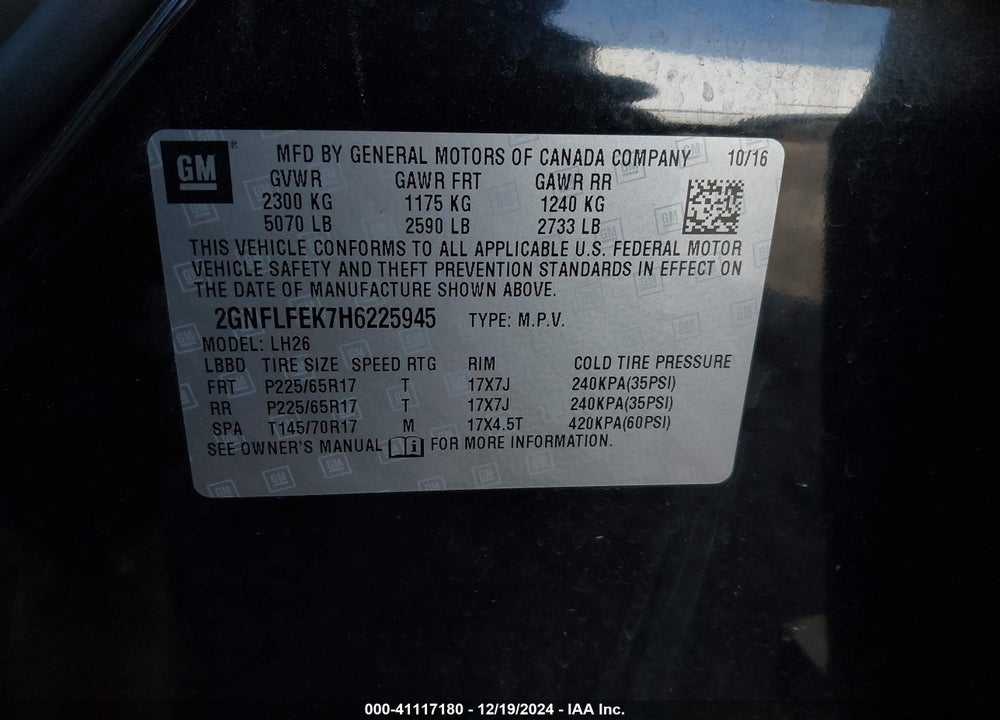 2017 CHEVROLET EQUINOX LT VIN: 2GNFLFEK7H6225945