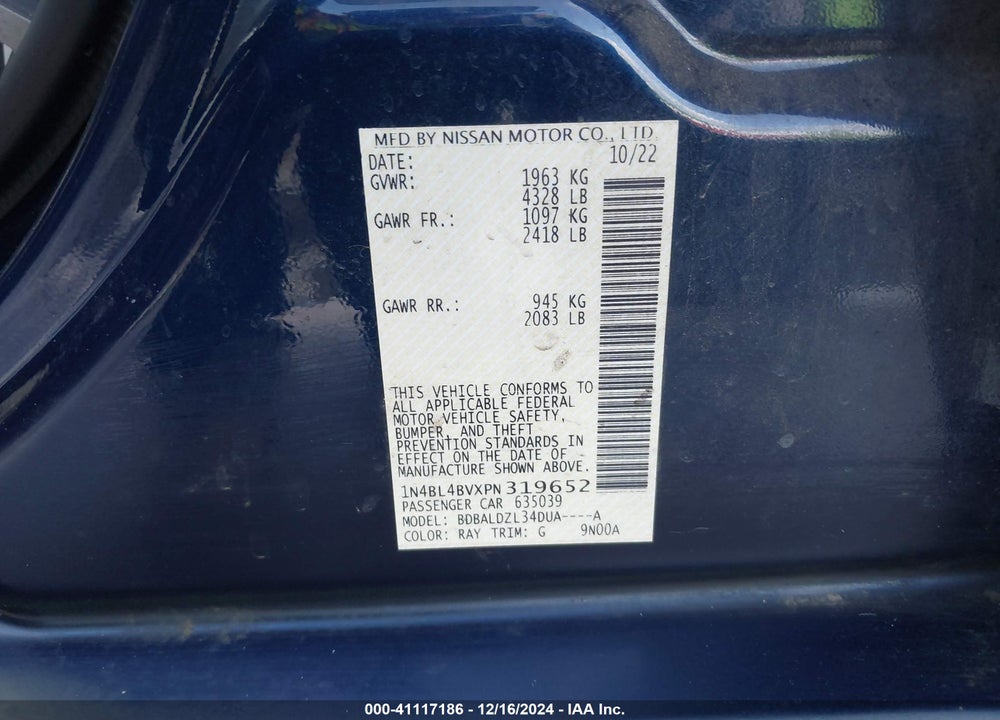 2023 NISSAN ALTIMA VIN: 1N4BL4BVXPN319652