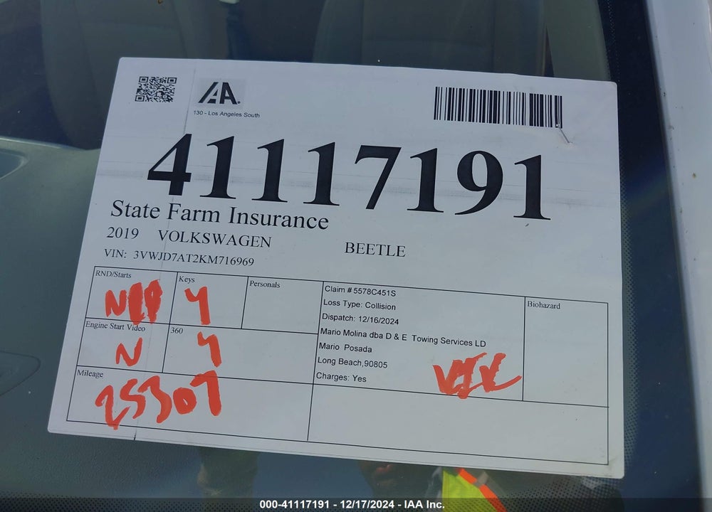 2019 VOLKSWAGEN BEETLE 2.0T SE VIN: 3VWJD7AT2KM716969