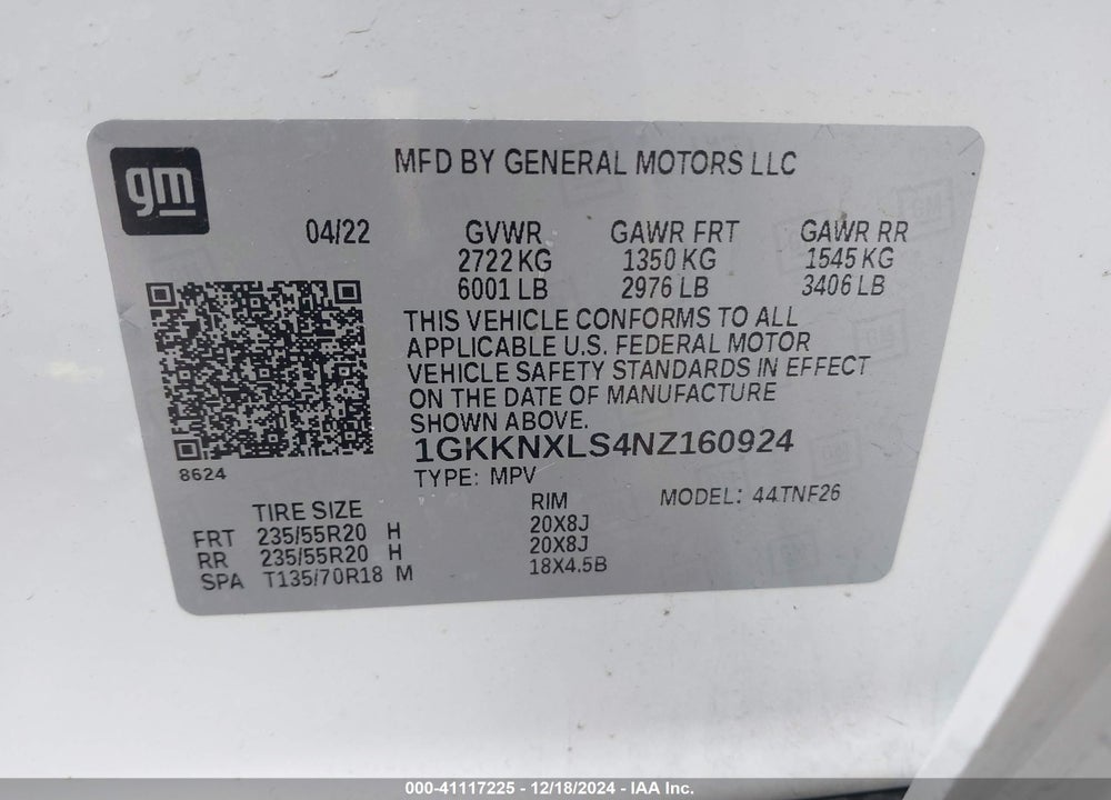2022 GMC ACADIA AWD DENALI VIN: 1GKKNXLS4NZ160924