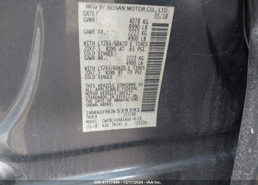 2018 NISSAN TITAN XD VIN: 1N6BA1F46JN539391