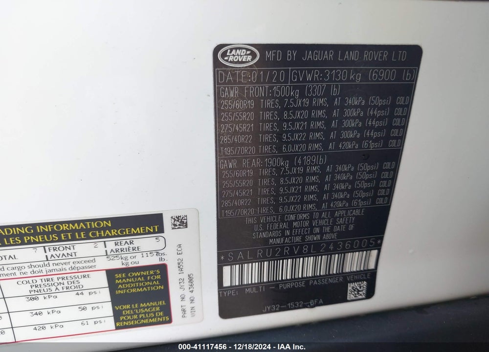 2020 LAND ROVER DISCOVERY LANDMARK EDITION VIN: SALRU2RV8L2436005