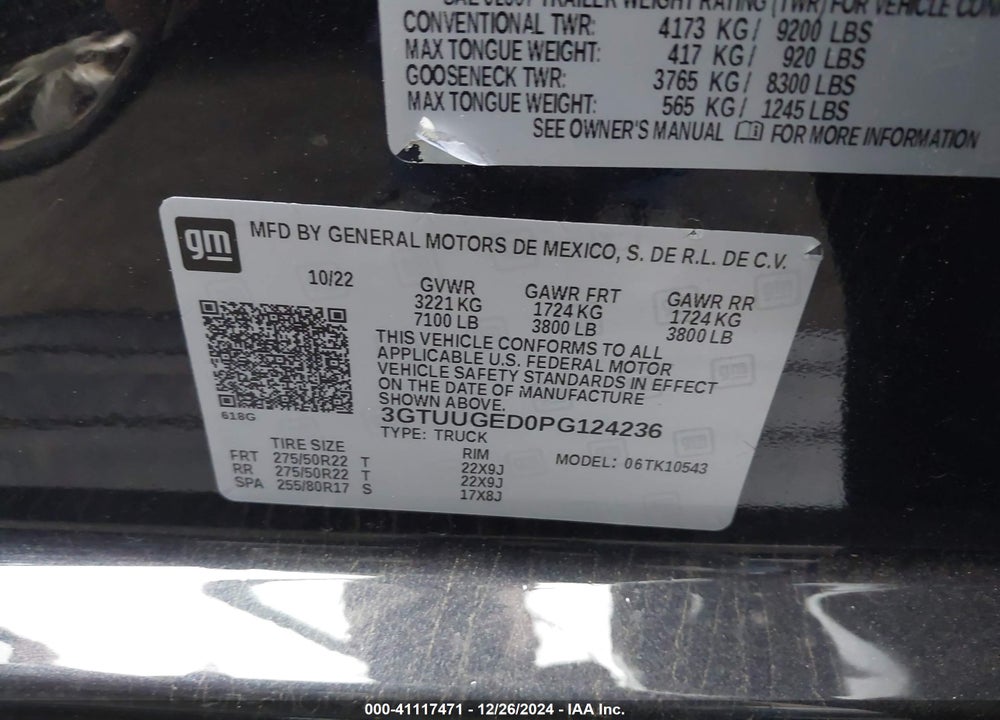 2023 GMC SIERRA 1500 4WD SHORT BOX DENALI VIN: 3GTUUGED0PG124236