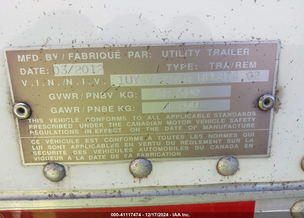 2013 UTILITY TRAILER MFG --- VIN: 1UYVS2536DU587402