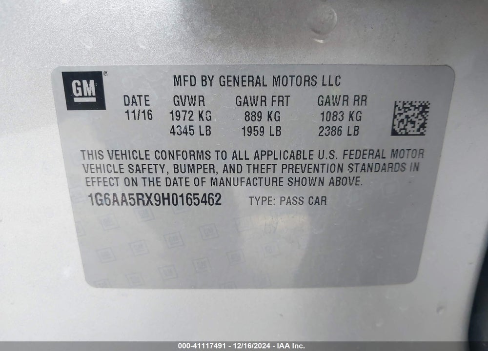 2017 CADILLAC ATS VIN: 1G6AA5RX9H0165462
