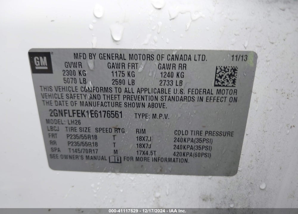 2014 CHEVROLET EQUINOX 1LT VIN: 2GNFLFEK1E6176561