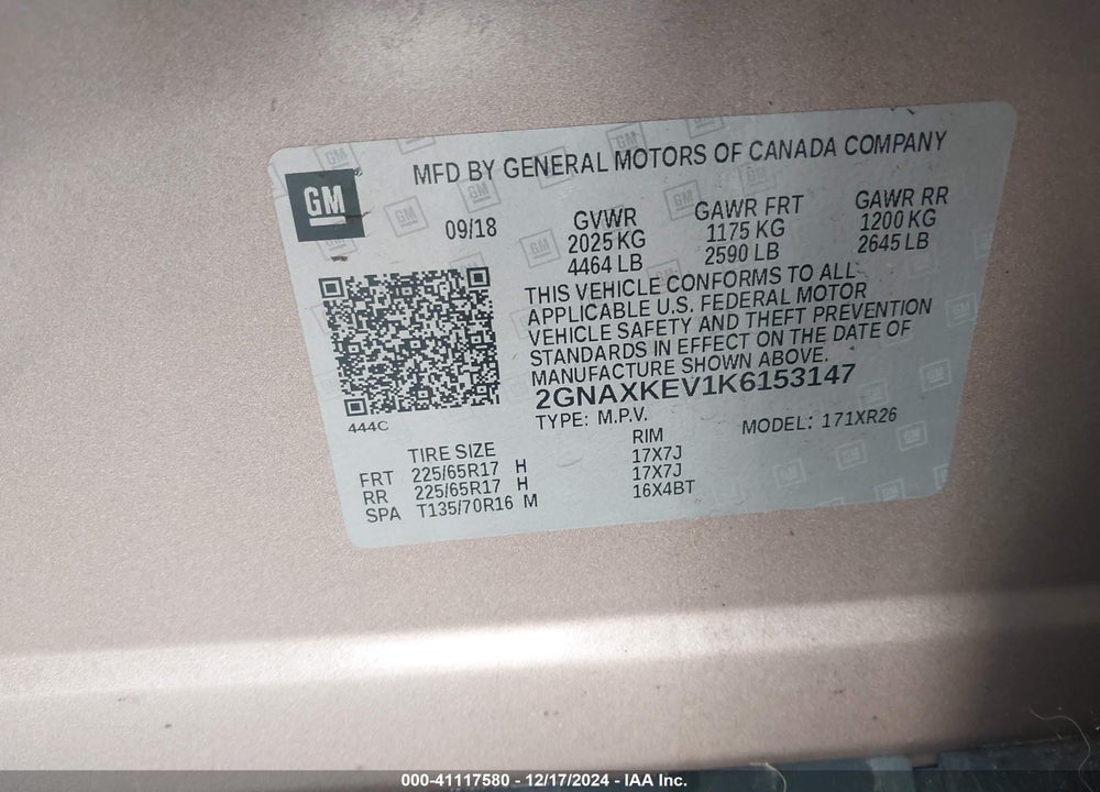 2019 CHEVROLET EQUINOX LT VIN: 2GNAXKEV1K6153147