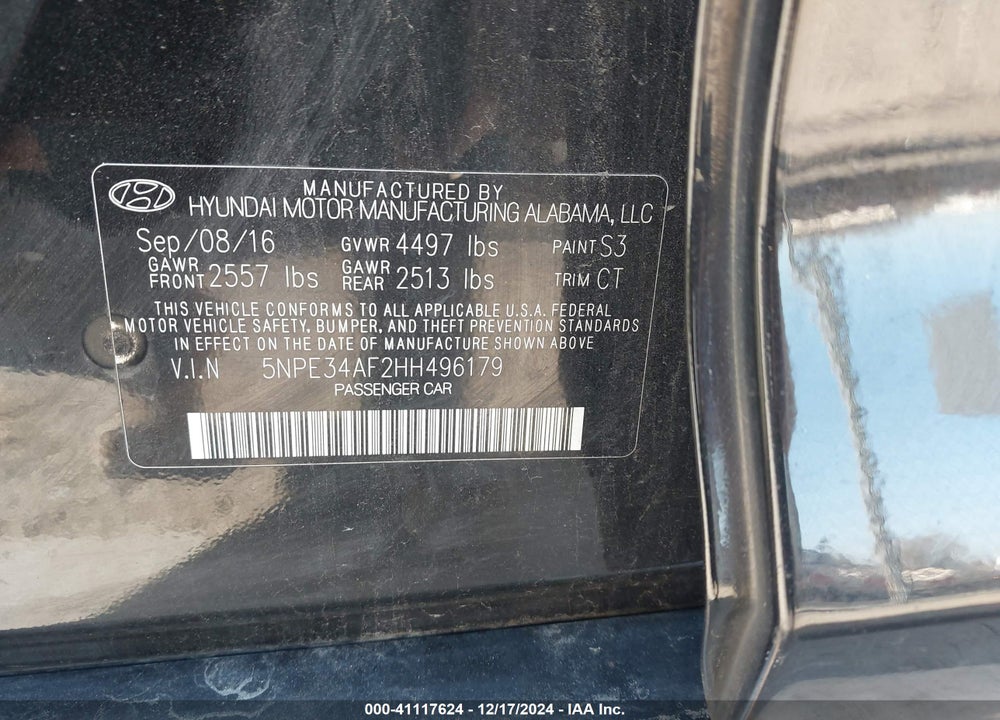 2017 HYUNDAI SONATA SPORT VIN: 5NPE34AF2HH496179