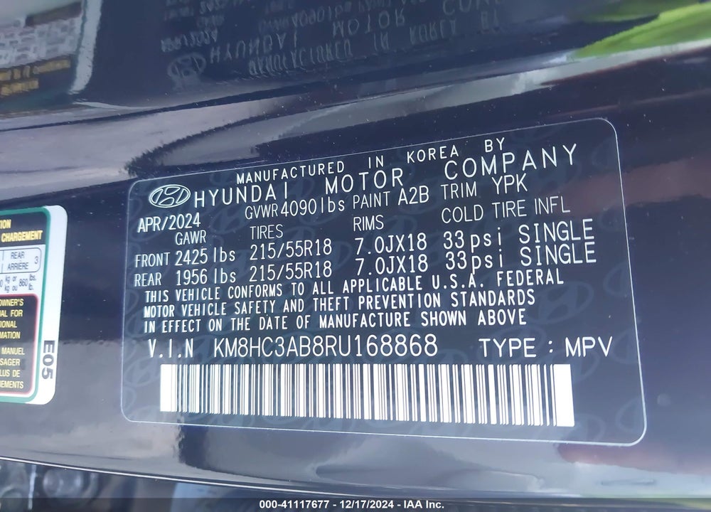 2024 HYUNDAI KONA SEL VIN: KM8HC3AB8RU168868