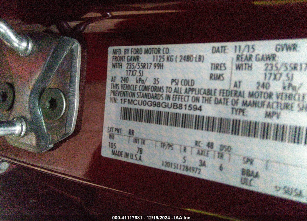 2016 FORD ESCAPE SE VIN: 1FMCU0G98GUB81594