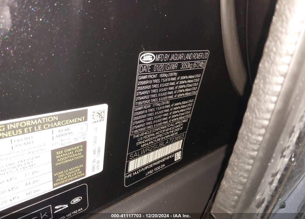 2020 LAND ROVER RANGE ROVER SPORT HSE MHEV VIN: SALWR2SU8LA723663