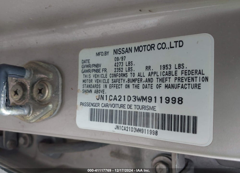 1998 NISSAN MAXIMA GLE/GXE/SE VIN: JN1CA21D3WM911998