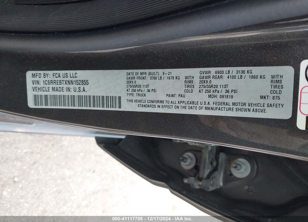 2022 RAM 1500 VIN: 1C6RREBTXNN152855