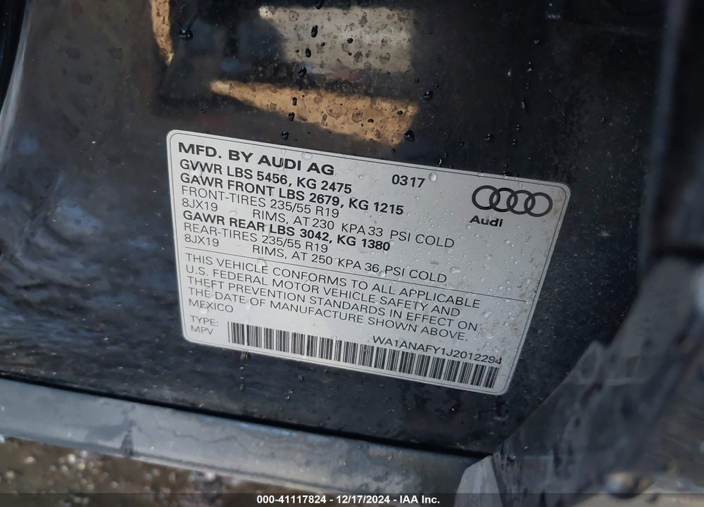 2018 AUDI Q5 2.0T PREMIUM/2.0T TECH PREMIUM VIN: WA1ANAFY1J2012294