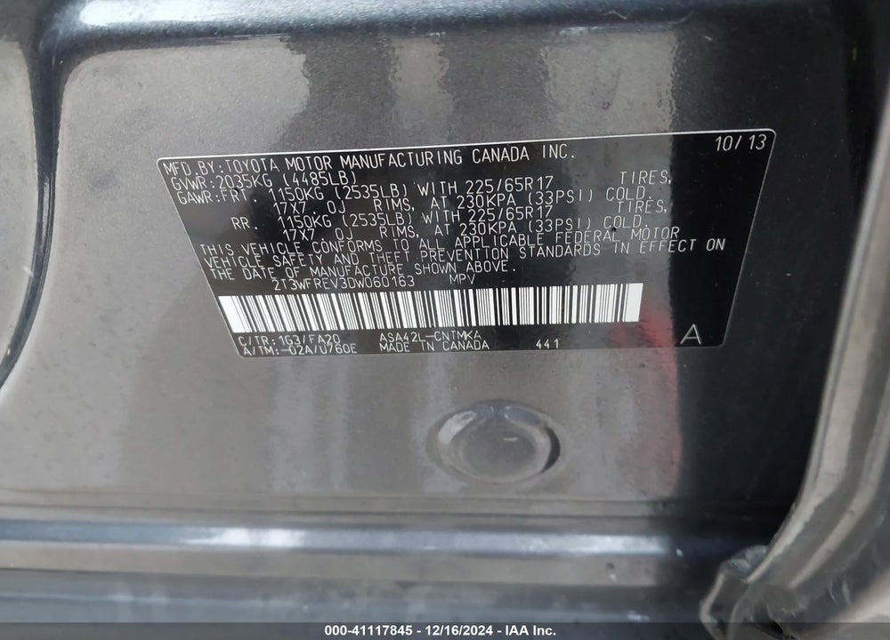 2013 TOYOTA RAV4 XLE VIN: 2T3WFREV3DW060163