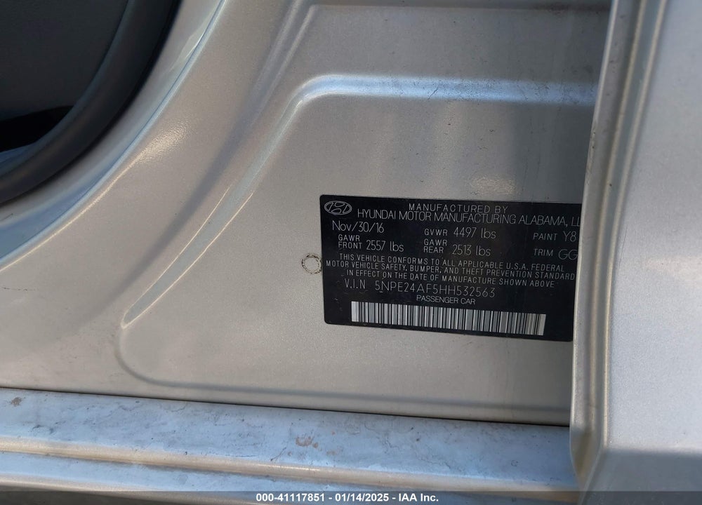 2017 HYUNDAI SONATA VIN: 5NPE24AF5HH532563