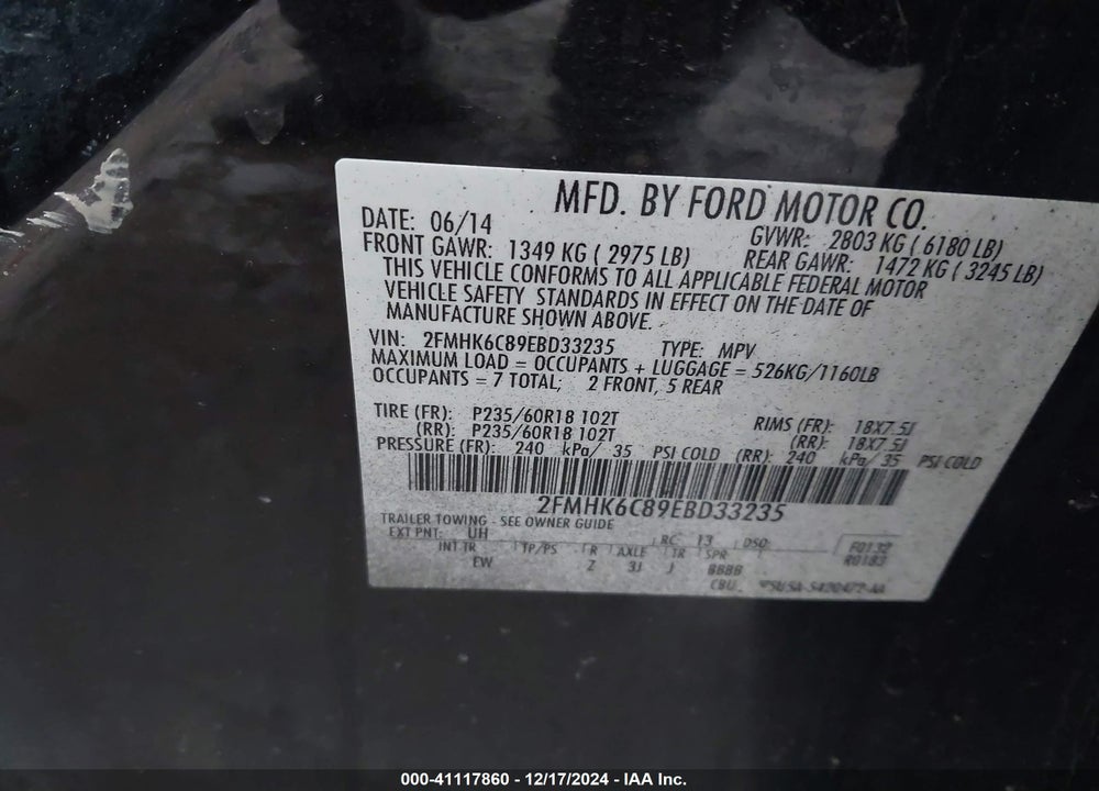 2014 FORD FLEX SEL VIN: 2FMHK6C89EBD33235