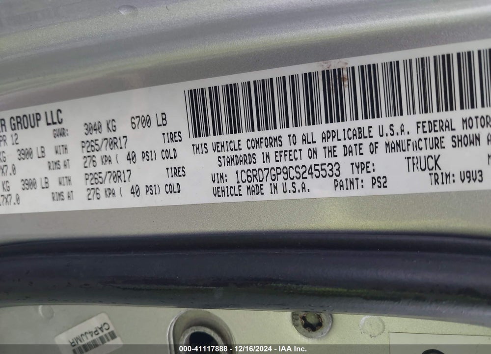 2012 RAM 1500 SLT VIN: 1C6RD7GP9CS245533