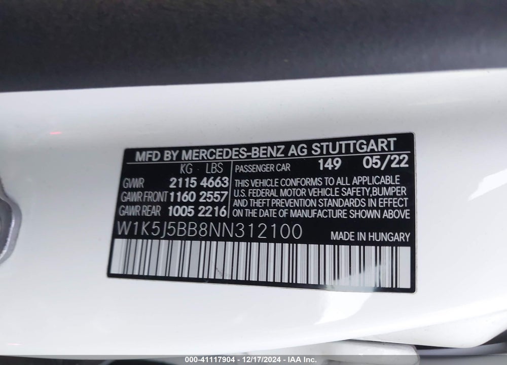 2022 MERCEDES-BENZ AMG CLA 35 VIN: W1K5J5BB8NN312100