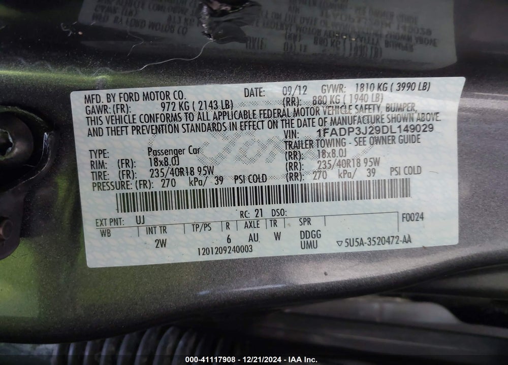 2013 FORD FOCUS TITANIUM VIN: 1FADP3J29DL149029
